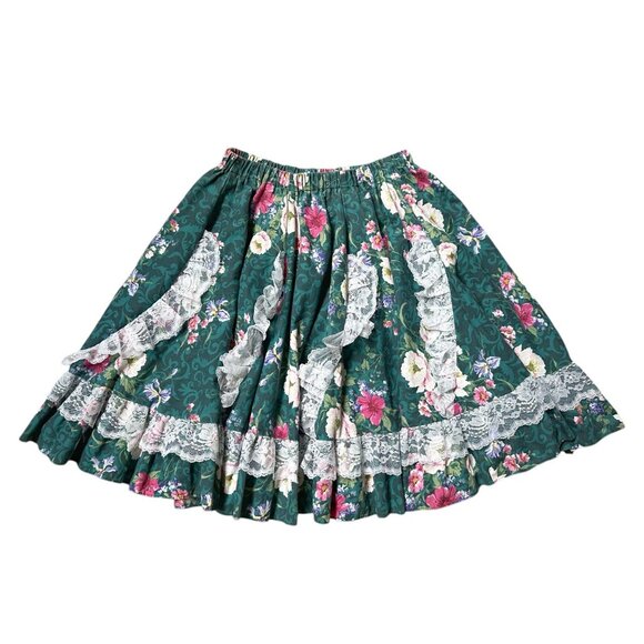 80s 90s vintage Pitchfork brand western skirt lace squaredancing circle floral. - Picture 6 of 8